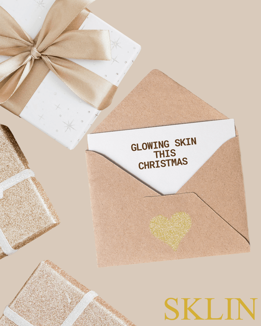 Christmas Special - One for Me, One for you skincare gift set with SKLIN Glow Cloth boxes and glowing skin message.