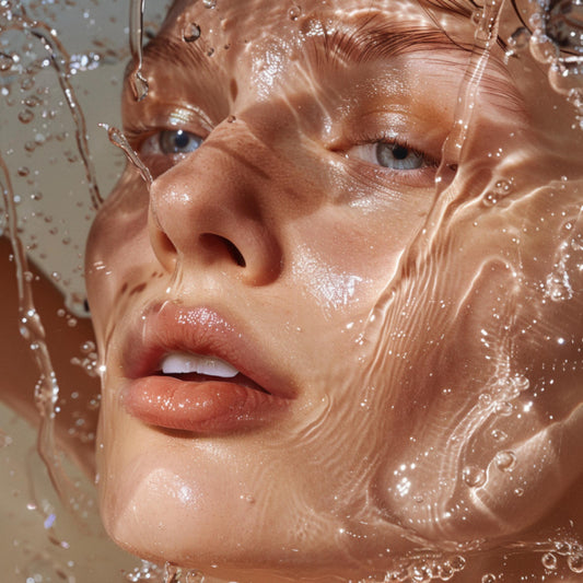 Woman hydrating face with water