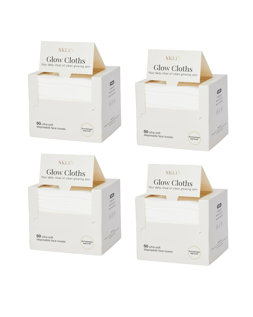 SKLIN Glow Cloths 4 - Box Bundle including luxury disposable face cloths for glowing skin, Buy 3 get 1 free.