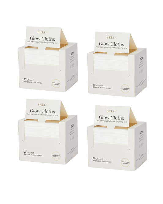 SKLIN Glow Cloths 4 - Box Bundle including luxury disposable face cloths for glowing skin, Buy 3 get 1 free.